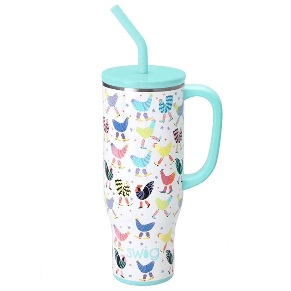 NEW SWIG LIFE funky chicken mega mug - 30oz in multi-color & light blue handle